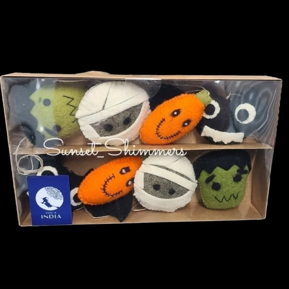 HALLOWEEN Mummy Pumpkins Bat Frankenstein 6Ft Felt Stitch Farm House Garland New